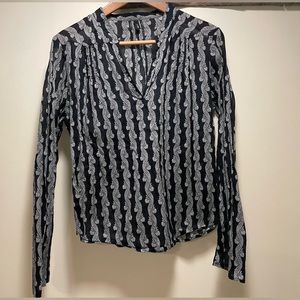 JCrew sheer black with white print top